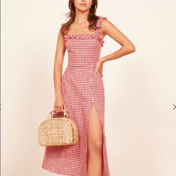 red gingham midi dress